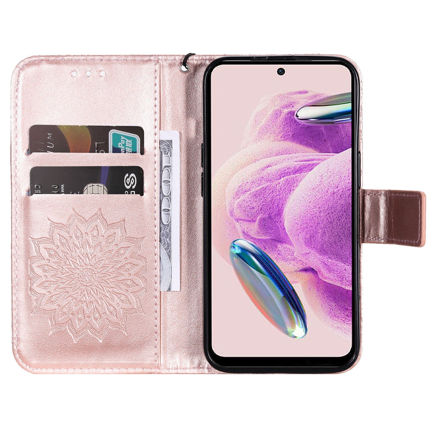 For Xiaomi Redmi Note 12S 4G / Note 11 4G (Qualcomm) / Note 11S 4G KT Imprinting Flower Series-1 PU Leather Stand Wallet Cover Anti-fall Phone Case with Strap
