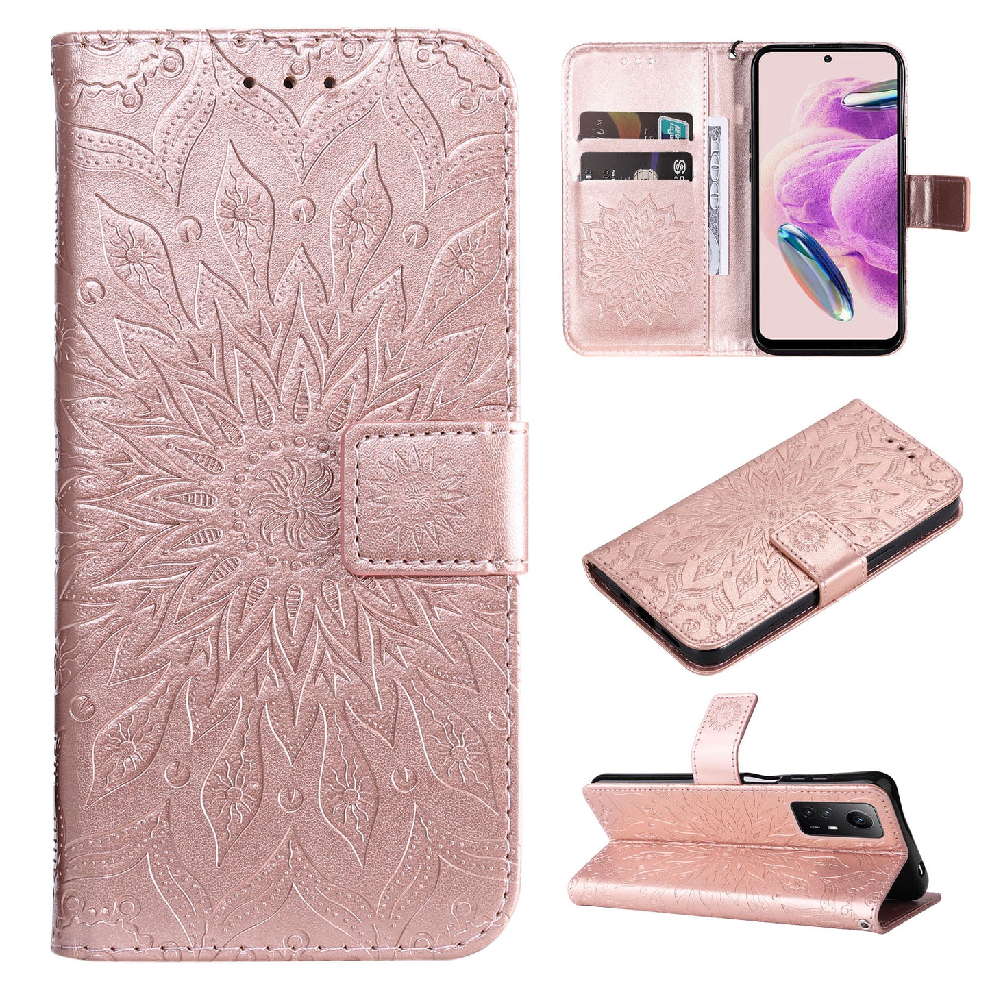 For Xiaomi Redmi Note 12S 4G / Note 11 4G (Qualcomm) / Note 11S 4G KT Imprinting Flower Series-1 PU Leather Stand Wallet Cover Anti-fall Phone Case with Strap
