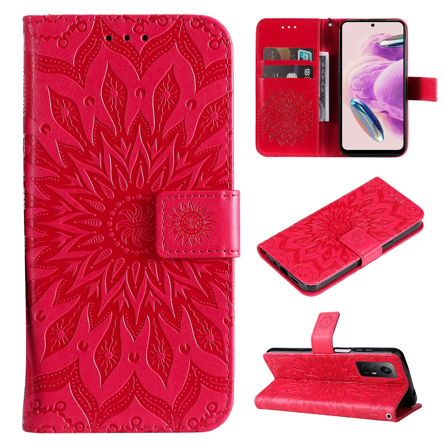 For Xiaomi Redmi Note 12S 4G / Note 11 4G (Qualcomm) / Note 11S 4G KT Imprinting Flower Series-1 PU Leather Stand Wallet Cover Anti-fall Phone Case with Strap