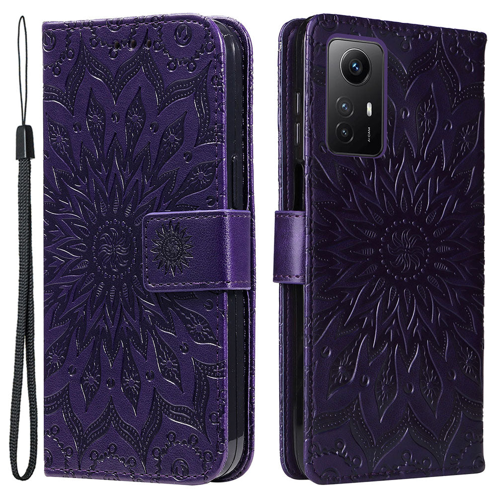 For Xiaomi Redmi Note 12S 4G / Note 11 4G (Qualcomm) / Note 11S 4G KT Imprinting Flower Series-1 PU Leather Stand Wallet Cover Anti-fall Phone Case with Strap