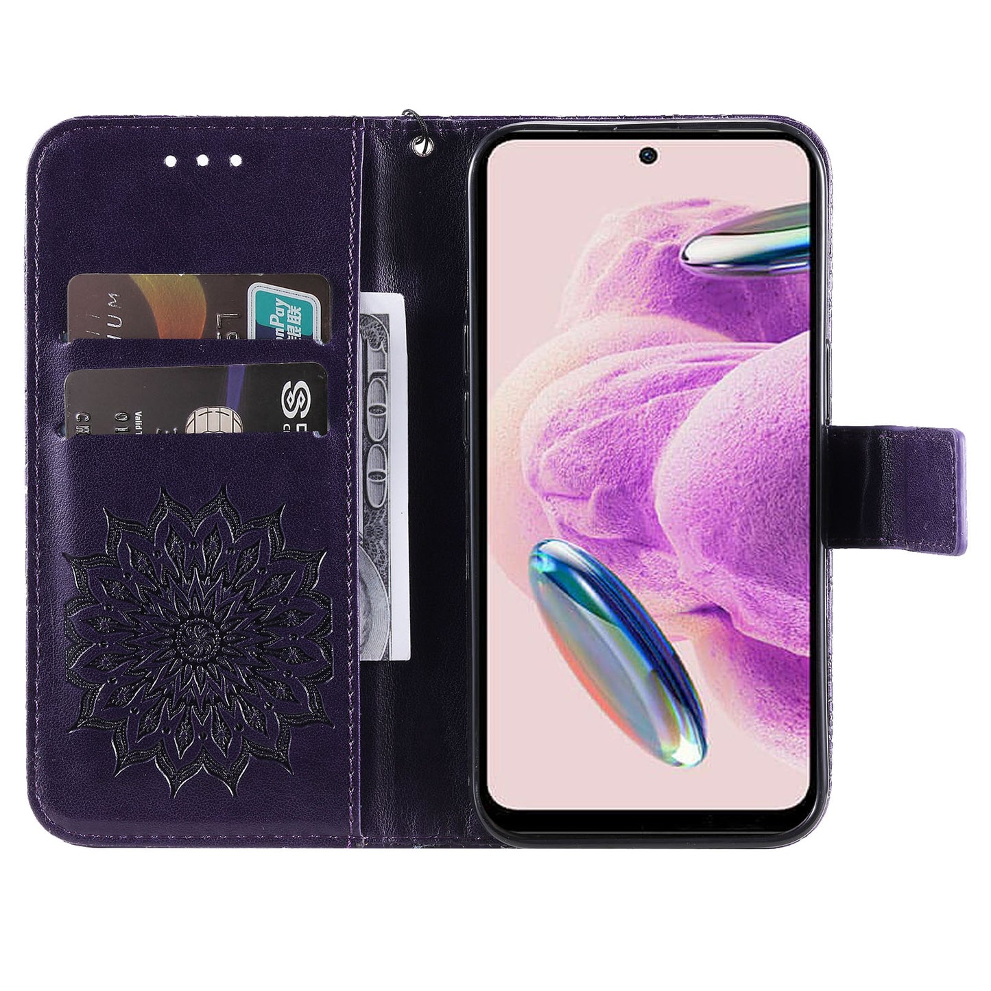 For Xiaomi Redmi Note 12S 4G / Note 11 4G (Qualcomm) / Note 11S 4G KT Imprinting Flower Series-1 PU Leather Stand Wallet Cover Anti-fall Phone Case with Strap