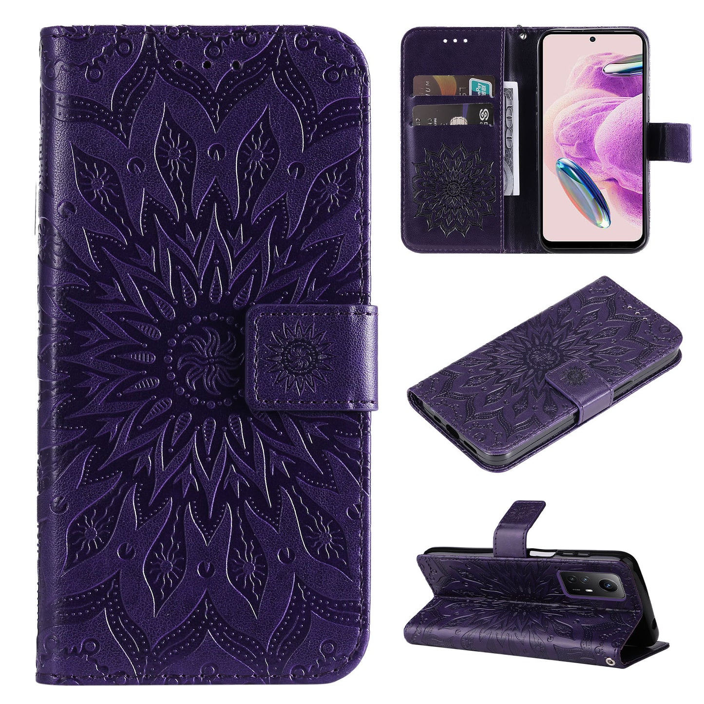 For Xiaomi Redmi Note 12S 4G / Note 11 4G (Qualcomm) / Note 11S 4G KT Imprinting Flower Series-1 PU Leather Stand Wallet Cover Anti-fall Phone Case with Strap