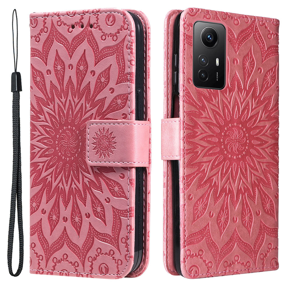 For Xiaomi Redmi Note 12S 4G / Note 11 4G (Qualcomm) / Note 11S 4G KT Imprinting Flower Series-1 PU Leather Stand Wallet Cover Anti-fall Phone Case with Strap