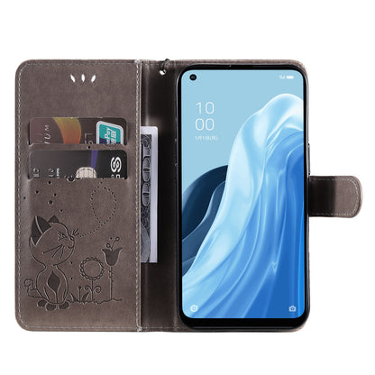 KT Imprinting Flower Series-4 For Xiaomi Redmi Note 12 Turbo / Poco F5 5G Phone Cover Cat Imprinted Leather Stand Wallet Case