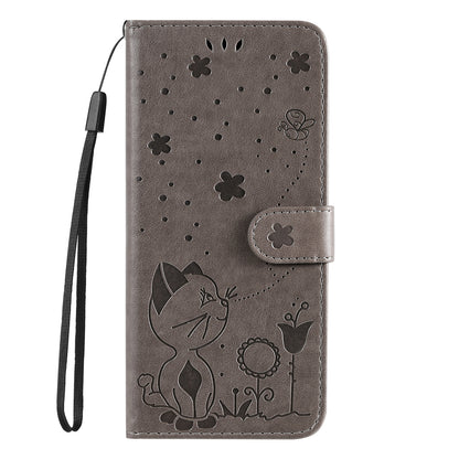 KT Imprinting Flower Series-4 For Xiaomi Redmi Note 12 Turbo / Poco F5 5G Phone Cover Cat Imprinted Leather Stand Wallet Case