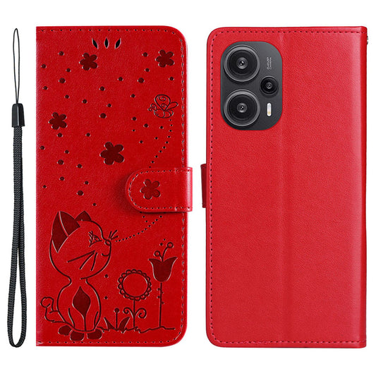 KT Imprinting Flower Series-4 For Xiaomi Redmi Note 12 Turbo / Poco F5 5G Phone Cover Cat Imprinted Leather Stand Wallet Case