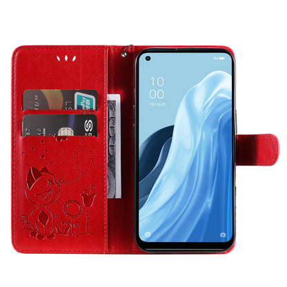 KT Imprinting Flower Series-4 For Xiaomi Redmi Note 12 Turbo / Poco F5 5G Phone Cover Cat Imprinted Leather Stand Wallet Case