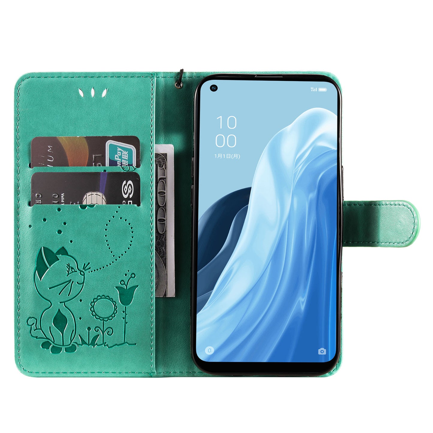 KT Imprinting Flower Series-4 For Xiaomi Redmi Note 12 Turbo / Poco F5 5G Phone Cover Cat Imprinted Leather Stand Wallet Case