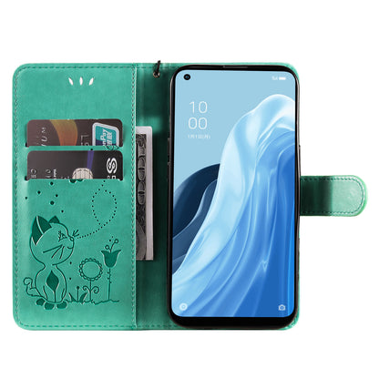 KT Imprinting Flower Series-4 For Xiaomi Redmi Note 12 Turbo / Poco F5 5G Phone Cover Cat Imprinted Leather Stand Wallet Case