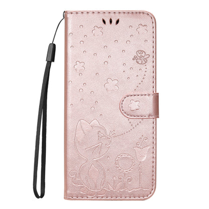KT Imprinting Flower Series-4 For Xiaomi Redmi Note 12 Turbo / Poco F5 5G Phone Cover Cat Imprinted Leather Stand Wallet Case