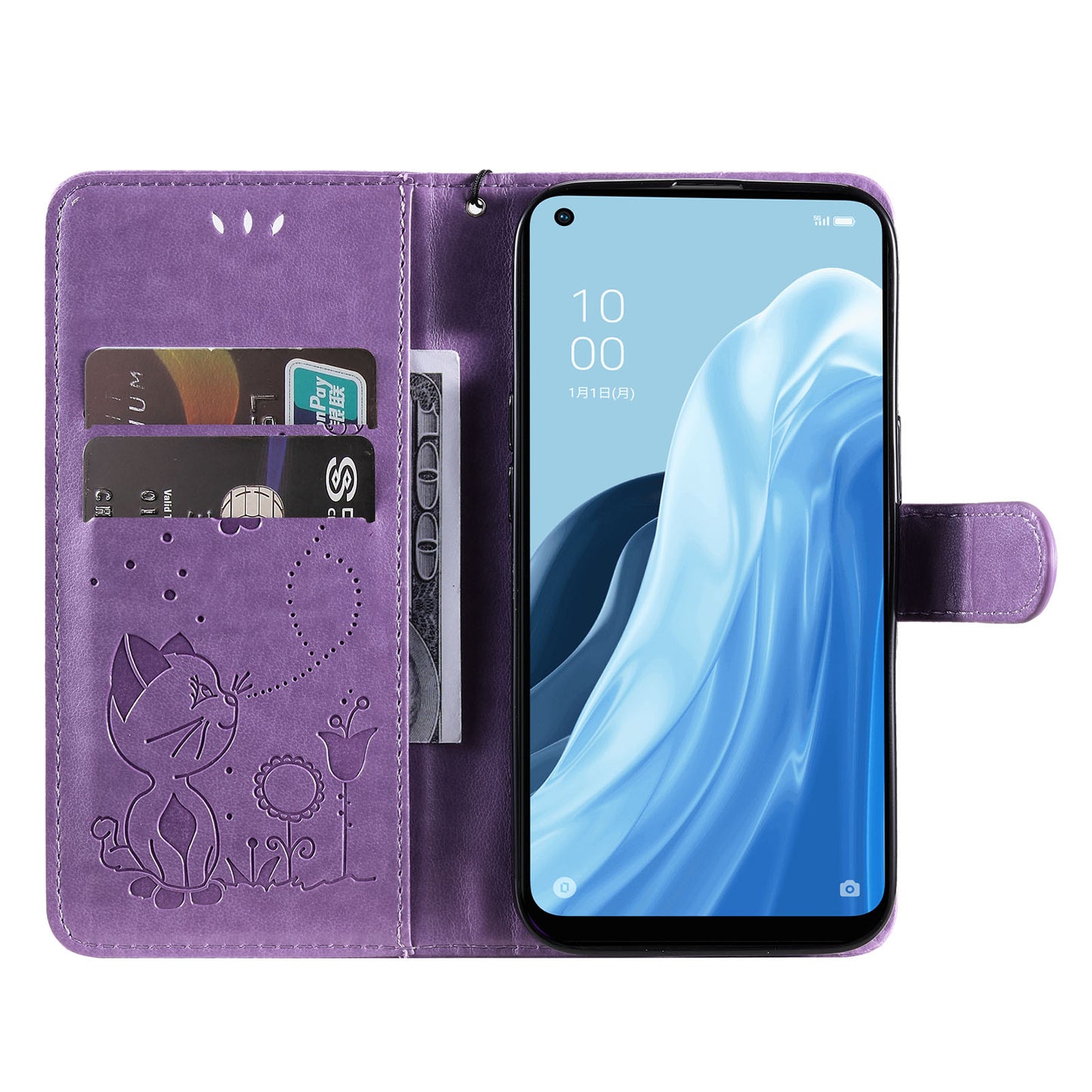 KT Imprinting Flower Series-4 For Xiaomi Redmi Note 12 Turbo / Poco F5 5G Phone Cover Cat Imprinted Leather Stand Wallet Case