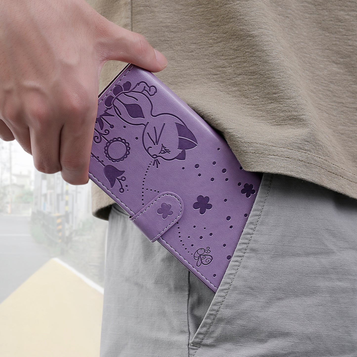 KT Imprinting Flower Series-4 For Xiaomi Redmi Note 12 Turbo / Poco F5 5G Phone Cover Cat Imprinted Leather Stand Wallet Case