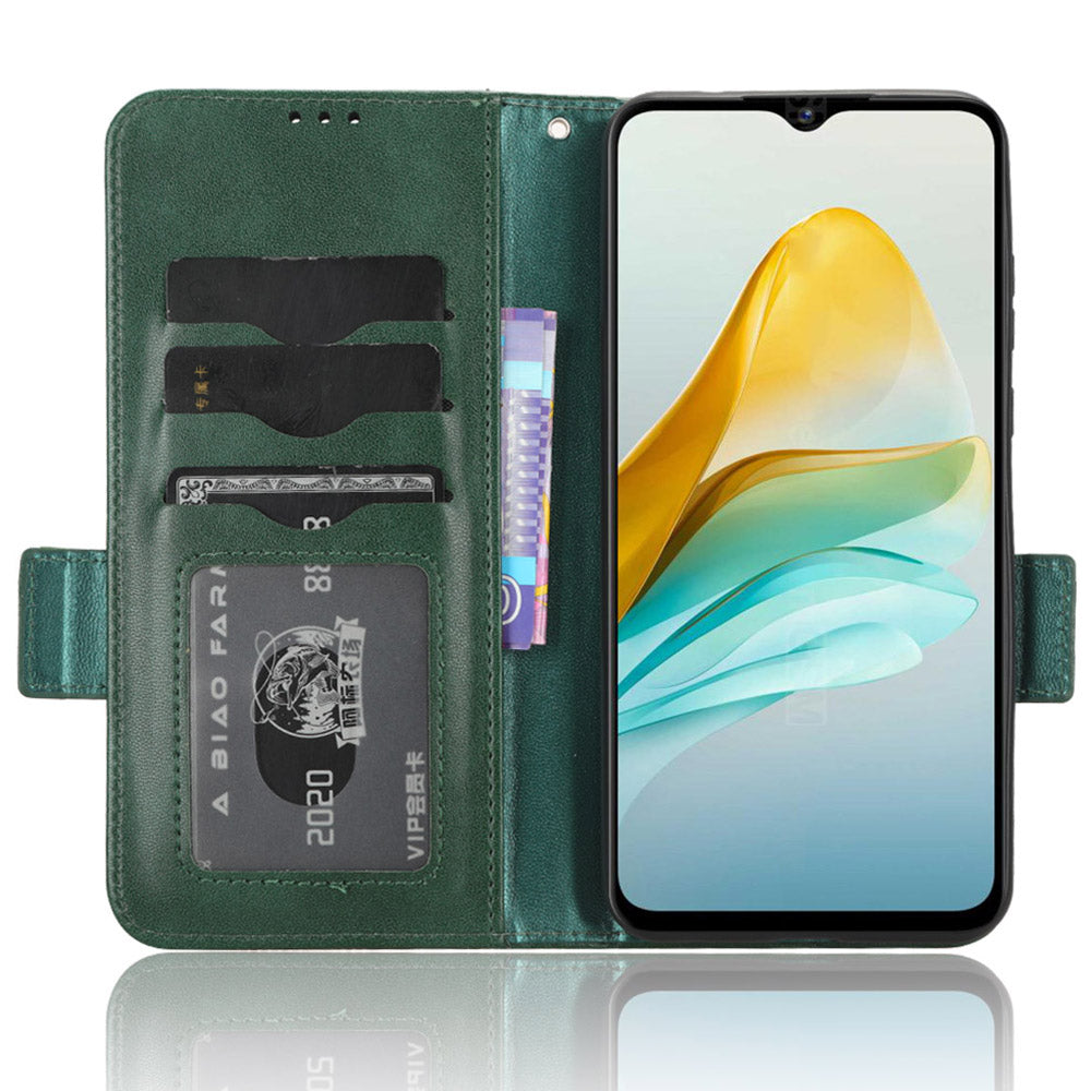 Stand Shell for ZTE Blade A53 Imprinted Triangle Phone Cover PU Leather Wallet Case