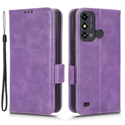 Stand Shell for ZTE Blade A53 Imprinted Triangle Phone Cover PU Leather Wallet Case