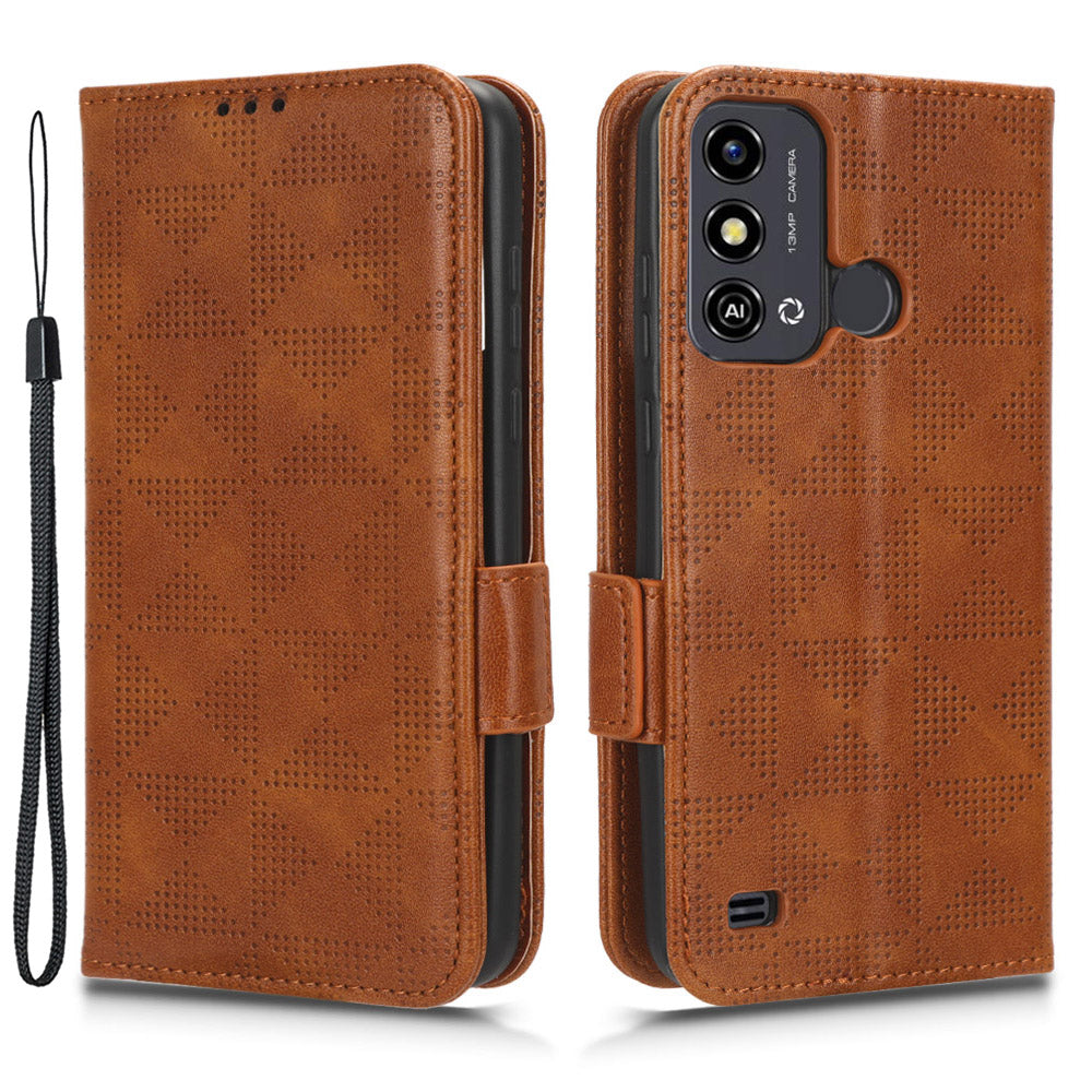 Stand Shell for ZTE Blade A53 Imprinted Triangle Phone Cover PU Leather Wallet Case