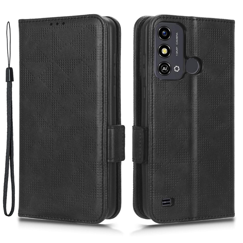 Stand Shell for ZTE Blade A53 Imprinted Triangle Phone Cover PU Leather Wallet Case