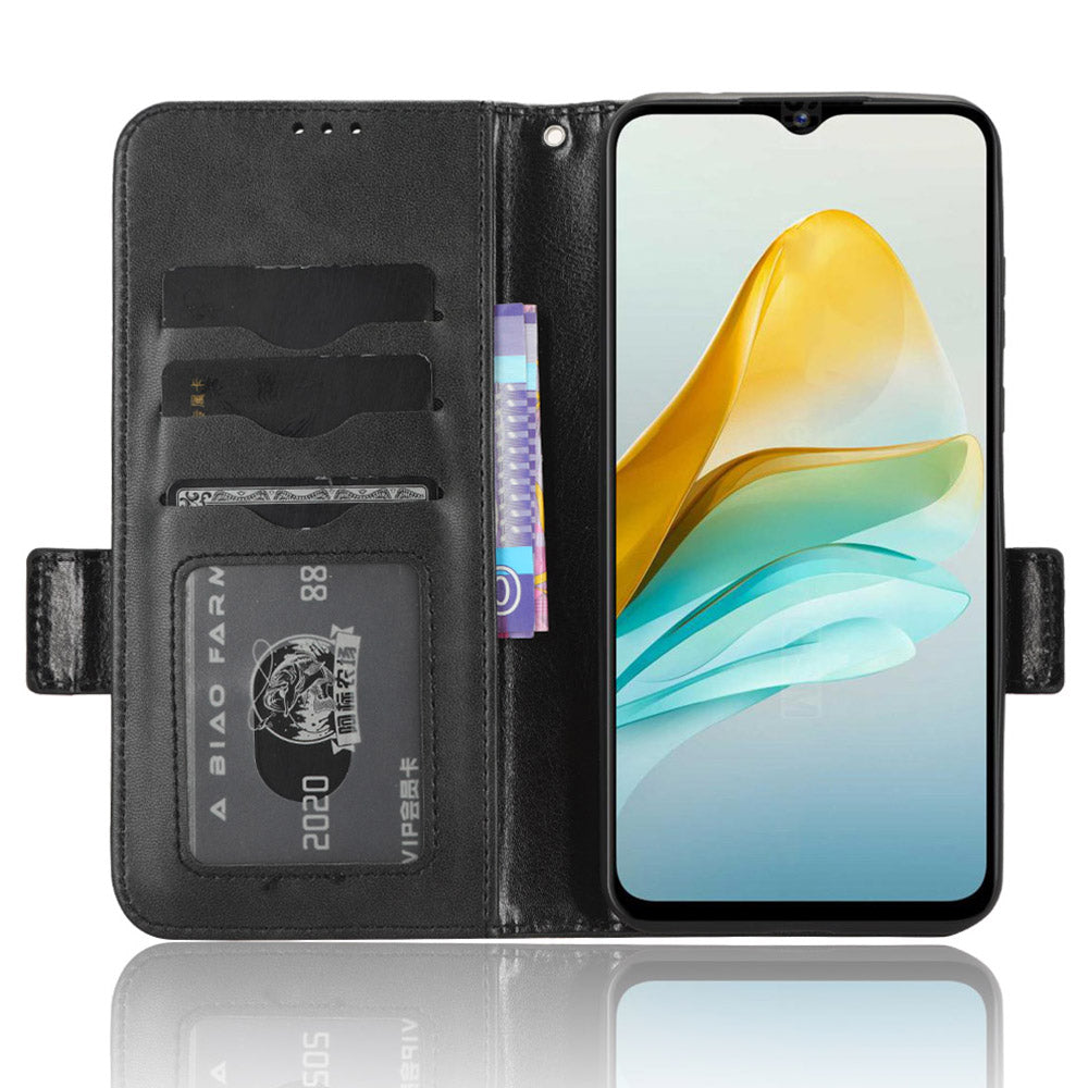 Stand Shell for ZTE Blade A53 Imprinted Triangle Phone Cover PU Leather Wallet Case