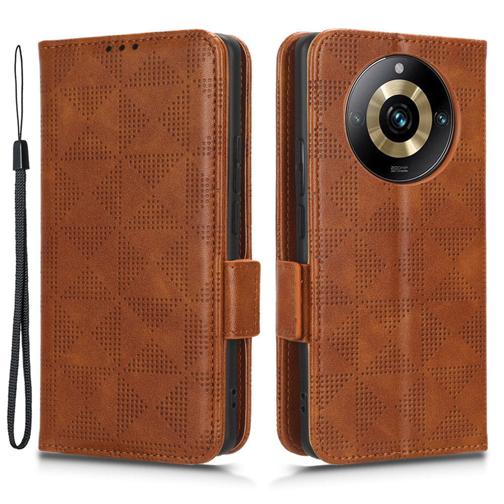 For Realme 11 Pro 5G / 11 Pro+ 5G Imprinted Triangle Phone Cover Stand Shell Dustproof PU Leather Wallet Case