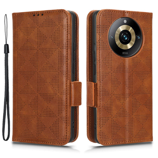 For Realme 11 Pro 5G / 11 Pro+ 5G Imprinted Triangle Phone Cover Stand Shell Dustproof PU Leather Wallet Case