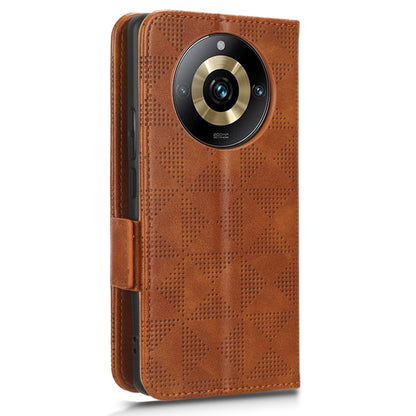 For Realme 11 Pro 5G / 11 Pro+ 5G Imprinted Triangle Phone Cover Stand Shell Dustproof PU Leather Wallet Case