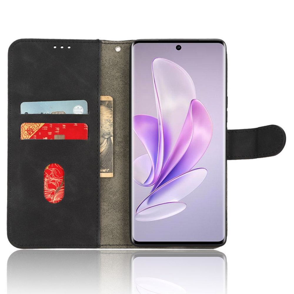 Skin-touch PU Leather Phone Cover for vivo S17 5G , Supporting Stand Slim-Fit Wallet Flip Phone Case