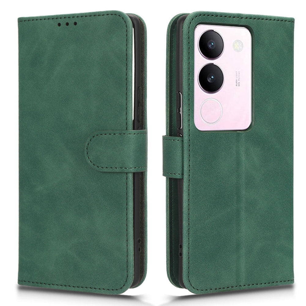Skin-touch PU Leather Phone Cover for vivo S17 5G , Supporting Stand Slim-Fit Wallet Flip Phone Case