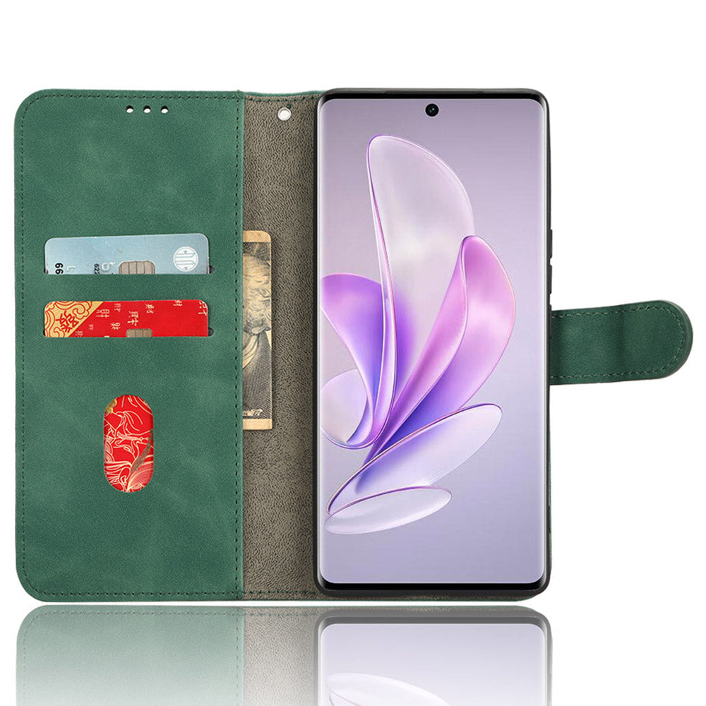 Skin-touch PU Leather Phone Cover for vivo S17 5G , Supporting Stand Slim-Fit Wallet Flip Phone Case