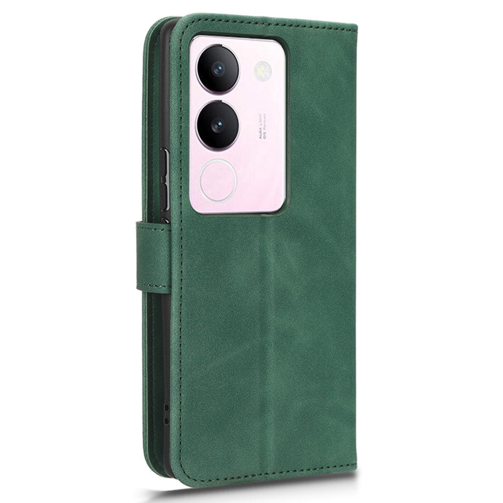 Skin-touch PU Leather Phone Cover for vivo S17 5G , Supporting Stand Slim-Fit Wallet Flip Phone Case