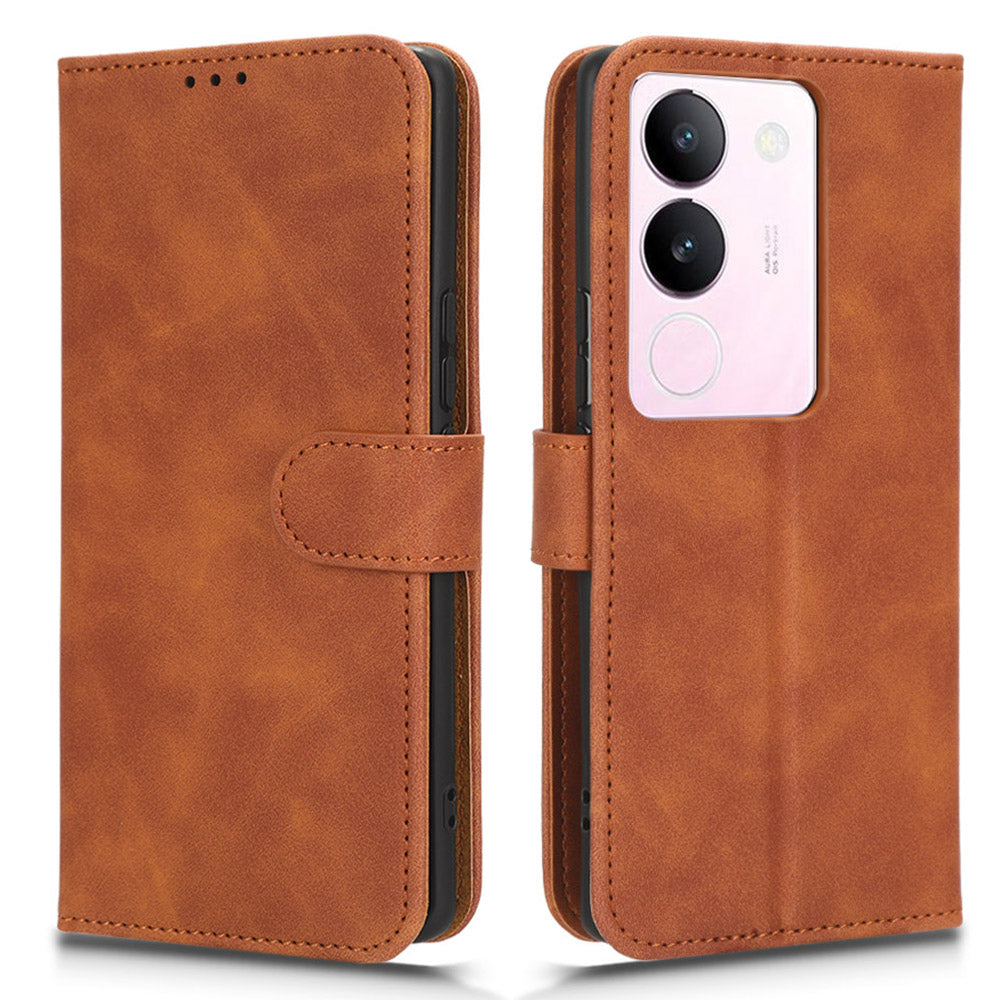 Skin-touch PU Leather Phone Cover for vivo S17 5G , Supporting Stand Slim-Fit Wallet Flip Phone Case