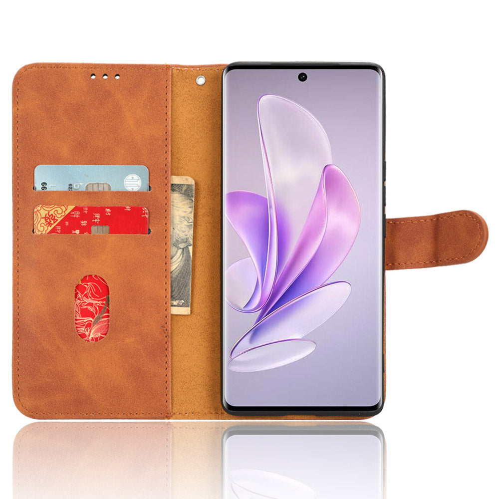 Skin-touch PU Leather Phone Cover for vivo S17 5G , Supporting Stand Slim-Fit Wallet Flip Phone Case