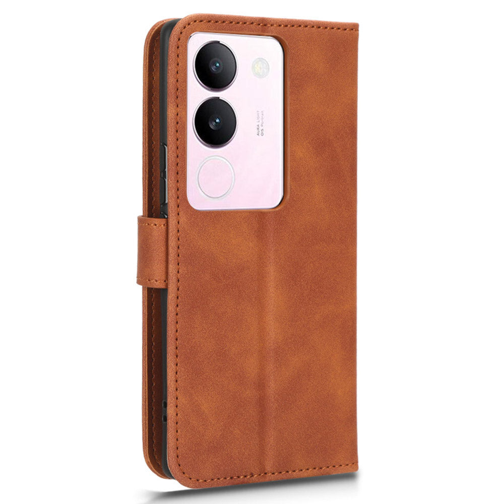 Skin-touch PU Leather Phone Cover for vivo S17 5G , Supporting Stand Slim-Fit Wallet Flip Phone Case