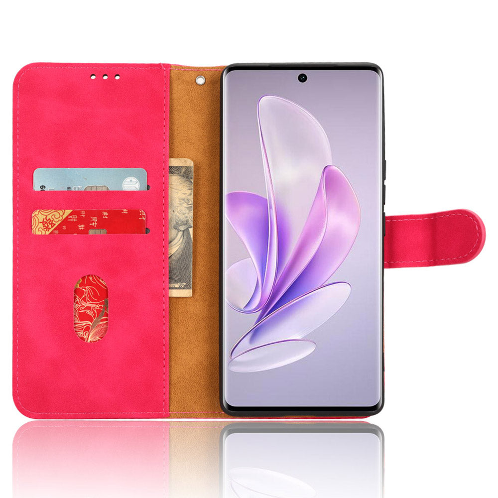 Skin-touch PU Leather Phone Cover for vivo S17 5G , Supporting Stand Slim-Fit Wallet Flip Phone Case