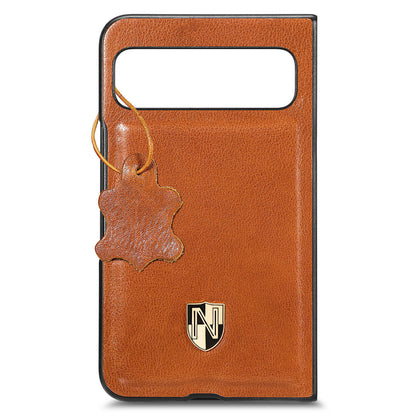 For Google Pixel Fold Cowhide Leather Coated PC Phone Case Shockproof Folding Cover