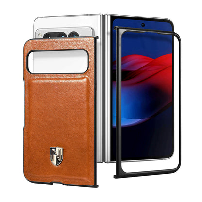 For Google Pixel Fold Cowhide Leather Coated PC Phone Case Shockproof Folding Cover