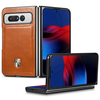 For Google Pixel Fold Cowhide Leather Coated PC Phone Case Shockproof Folding Cover