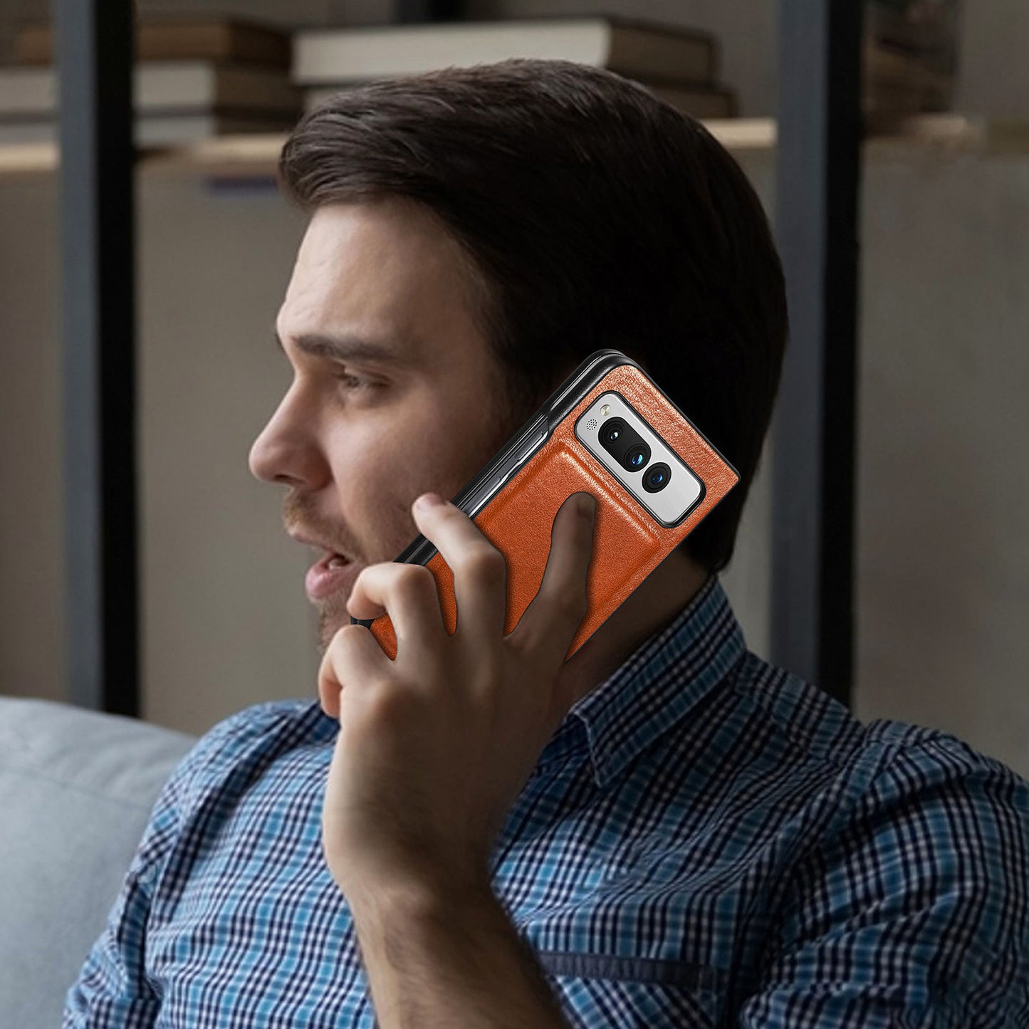 For Google Pixel Fold Cowhide Leather Coated PC Phone Case Shockproof Folding Cover