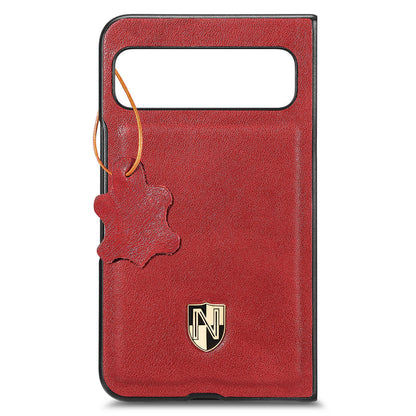 For Google Pixel Fold Cowhide Leather Coated PC Phone Case Shockproof Folding Cover