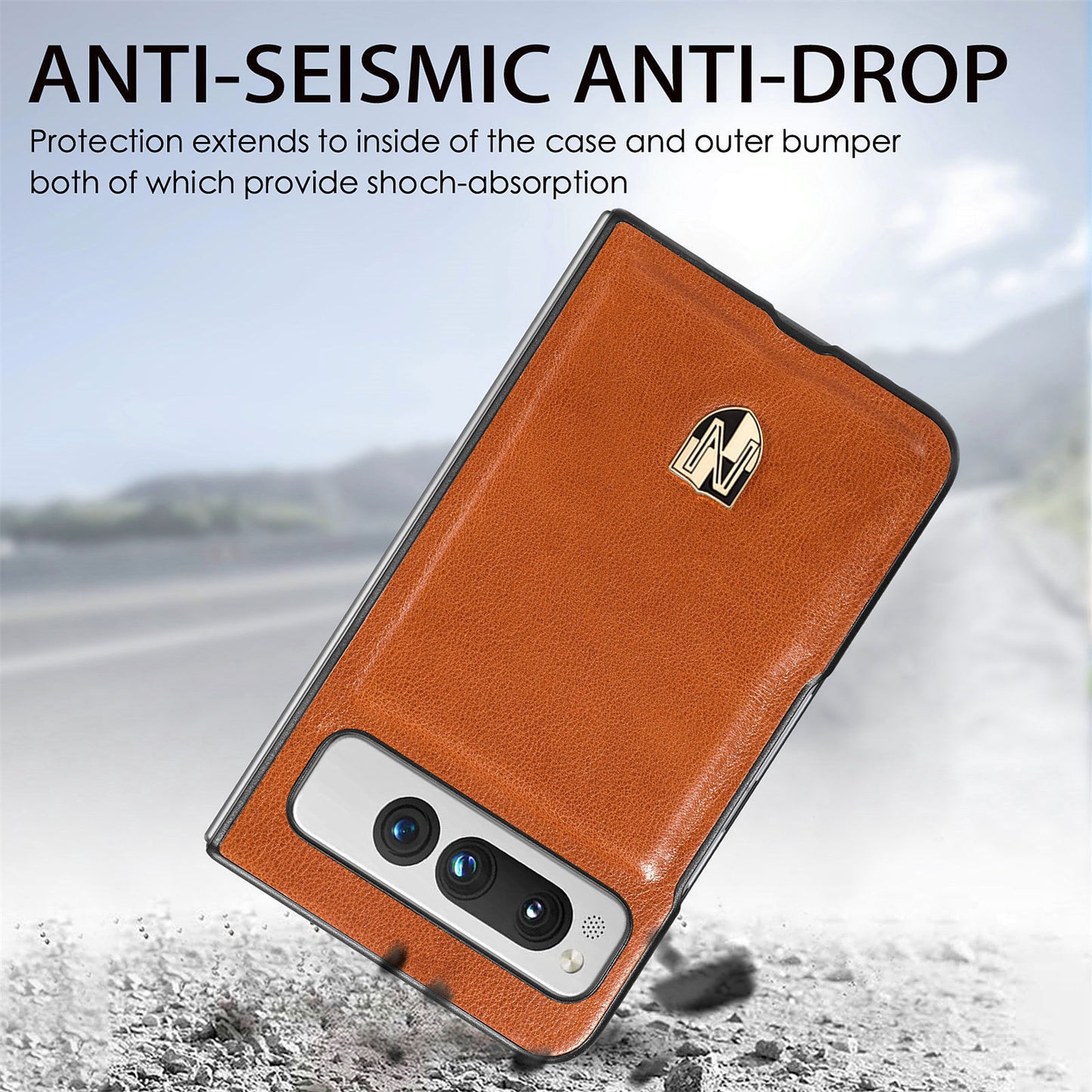 For Google Pixel Fold Cowhide Leather Coated PC Phone Case Shockproof Folding Cover