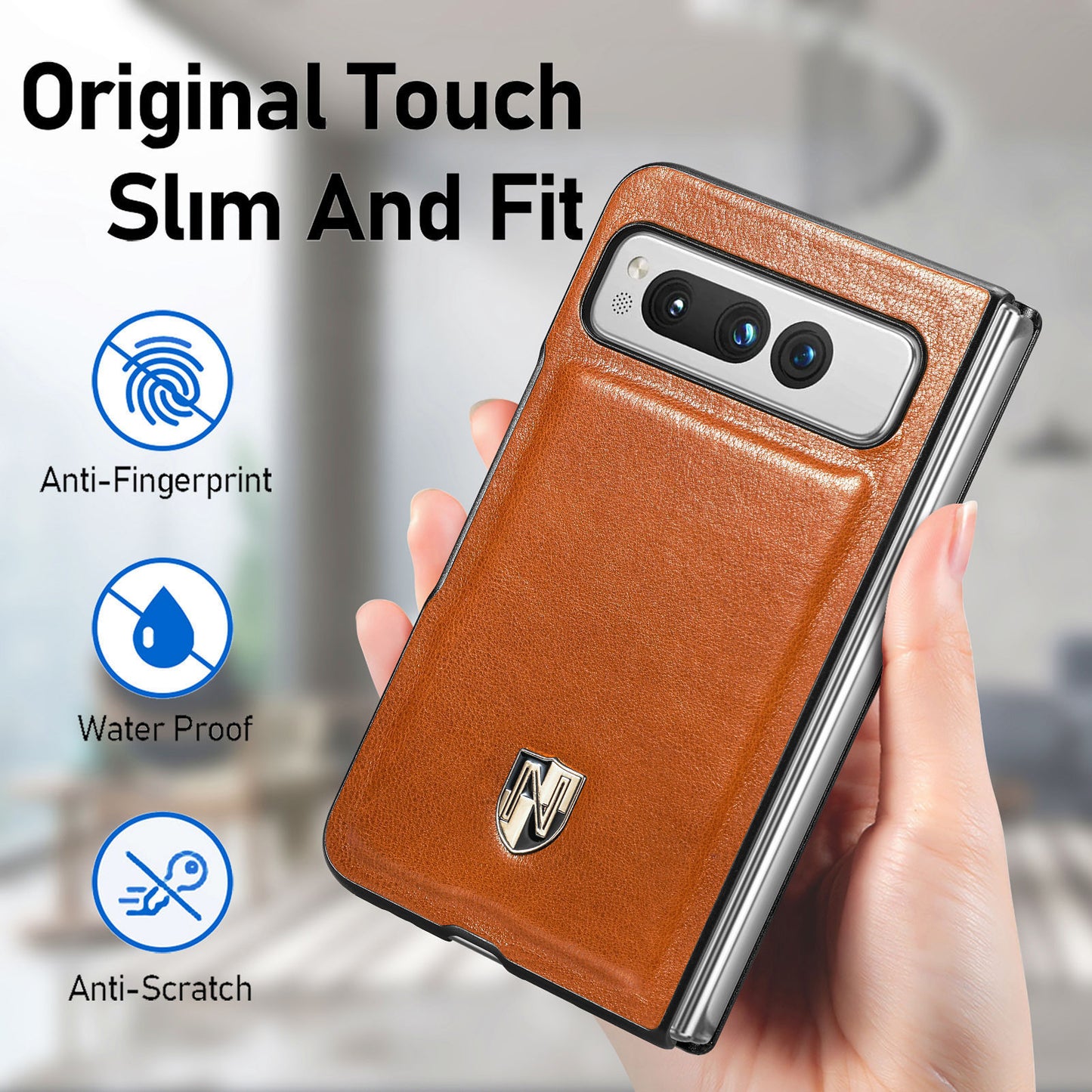 For Google Pixel Fold Cowhide Leather Coated PC Phone Case Shockproof Folding Cover