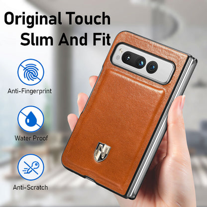 For Google Pixel Fold Cowhide Leather Coated PC Phone Case Shockproof Folding Cover