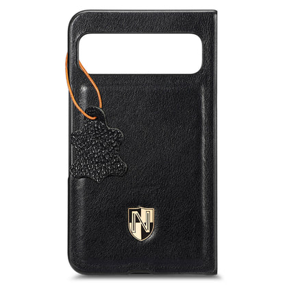 For Google Pixel Fold Cowhide Leather Coated PC Phone Case Shockproof Folding Cover
