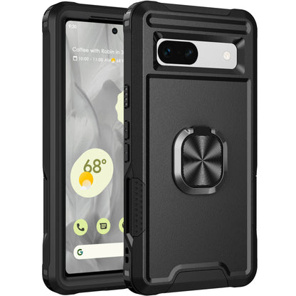 For Google Pixel 7a Hybrid Hard PC Soft TPU Phone Case Ring Car Mount Kickstand Shockproof Cover