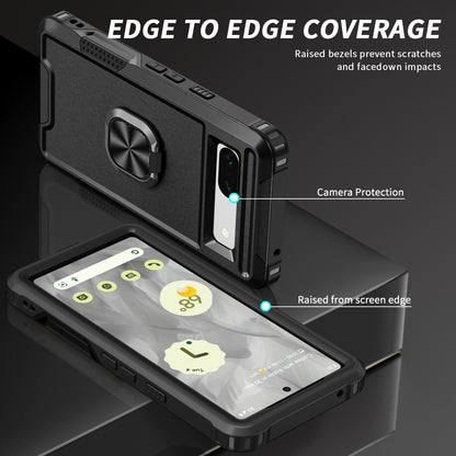 For Google Pixel 7a Hybrid Hard PC Soft TPU Phone Case Ring Car Mount Kickstand Shockproof Cover
