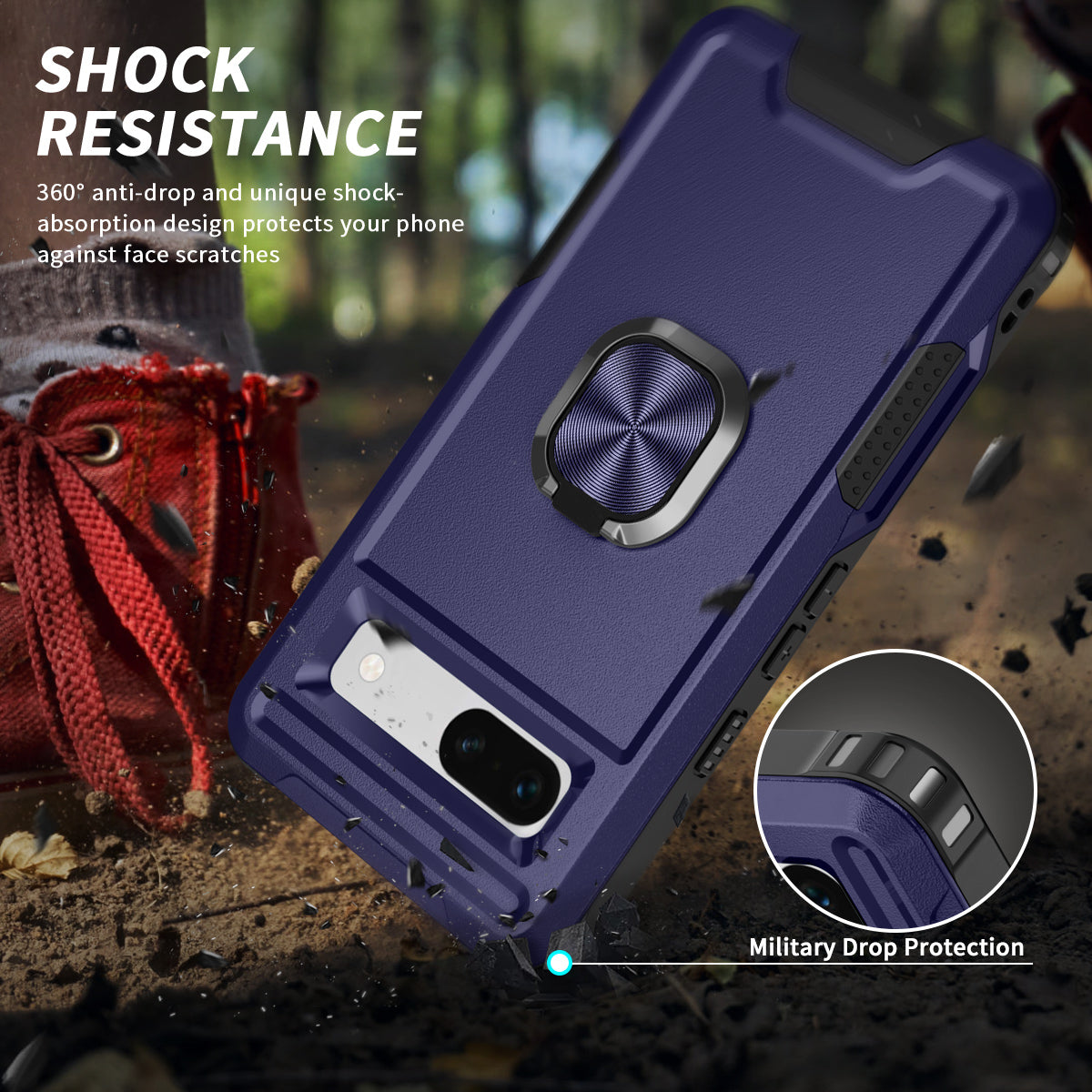 For Google Pixel 7a Hybrid Hard PC Soft TPU Phone Case Ring Car Mount Kickstand Shockproof Cover