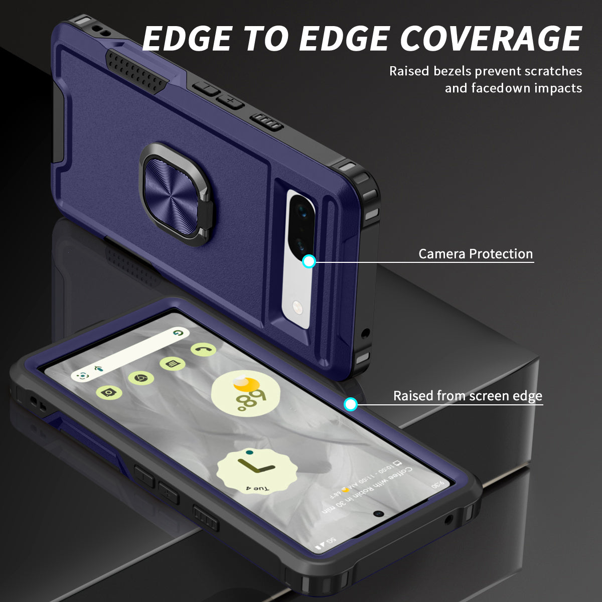 For Google Pixel 7a Hybrid Hard PC Soft TPU Phone Case Ring Car Mount Kickstand Shockproof Cover