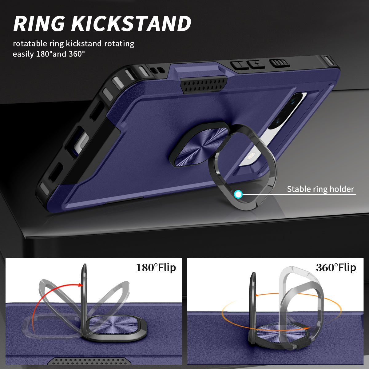 For Google Pixel 7a Hybrid Hard PC Soft TPU Phone Case Ring Car Mount Kickstand Shockproof Cover