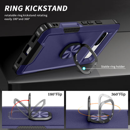 For Google Pixel 7a Hybrid Hard PC Soft TPU Phone Case Ring Car Mount Kickstand Shockproof Cover