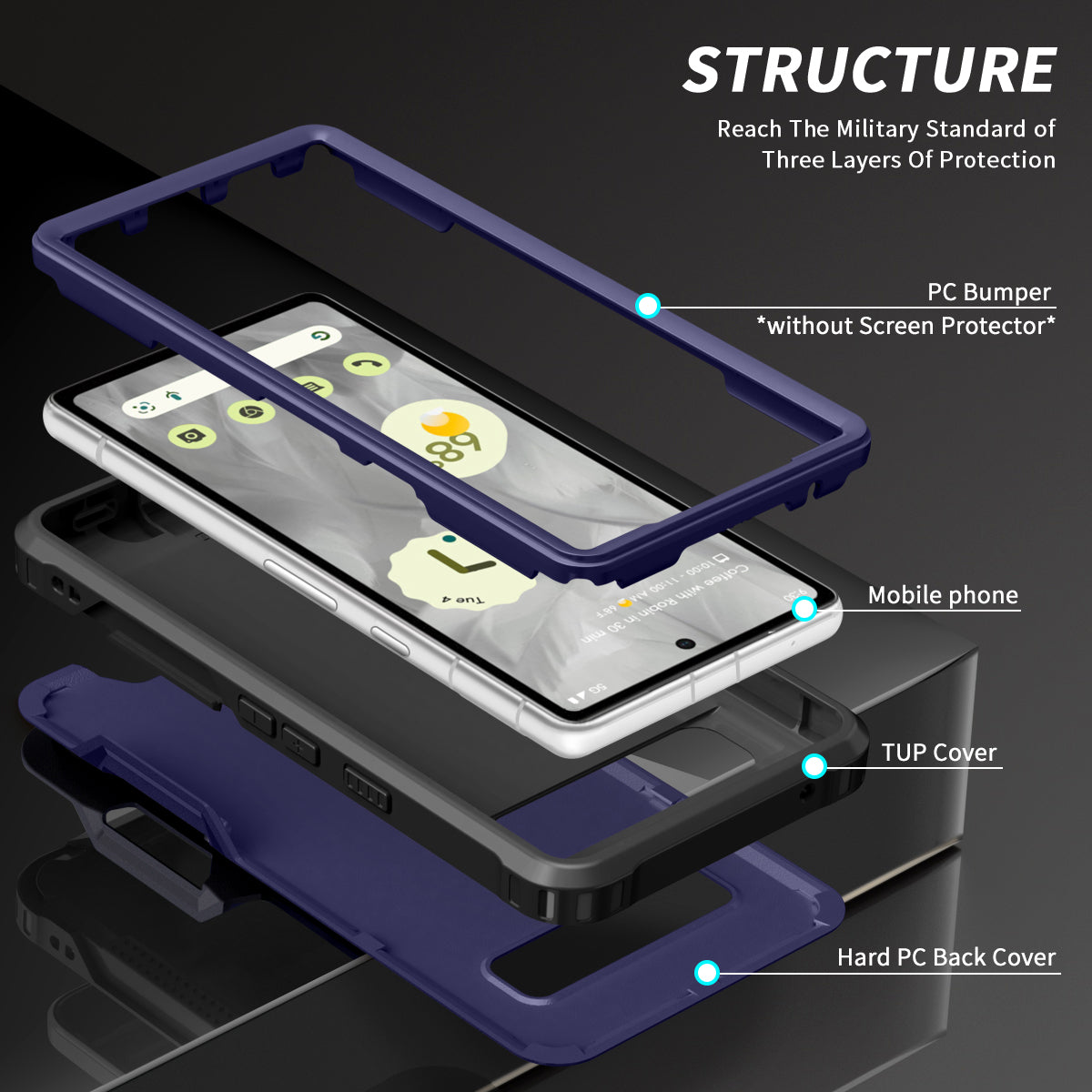 For Google Pixel 7a Hybrid Hard PC Soft TPU Phone Case Ring Car Mount Kickstand Shockproof Cover