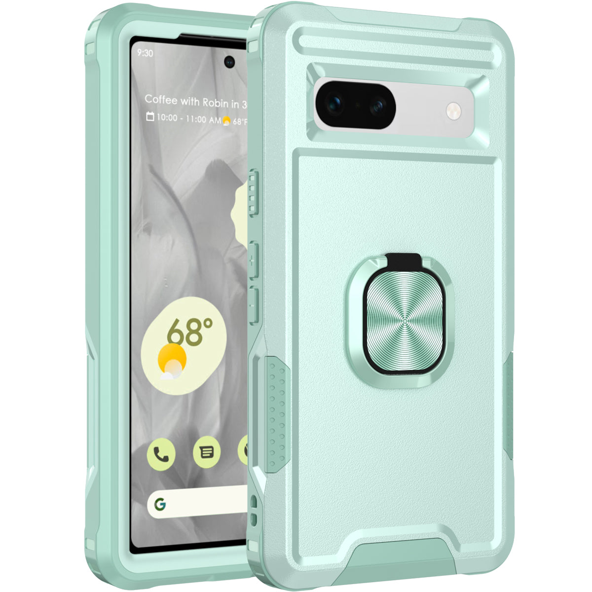 For Google Pixel 7a Hybrid Hard PC Soft TPU Phone Case Ring Car Mount Kickstand Shockproof Cover