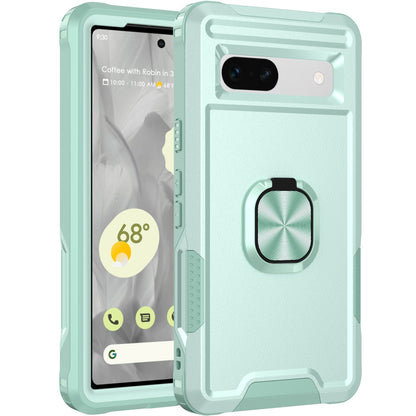 For Google Pixel 7a Hybrid Hard PC Soft TPU Phone Case Ring Car Mount Kickstand Shockproof Cover